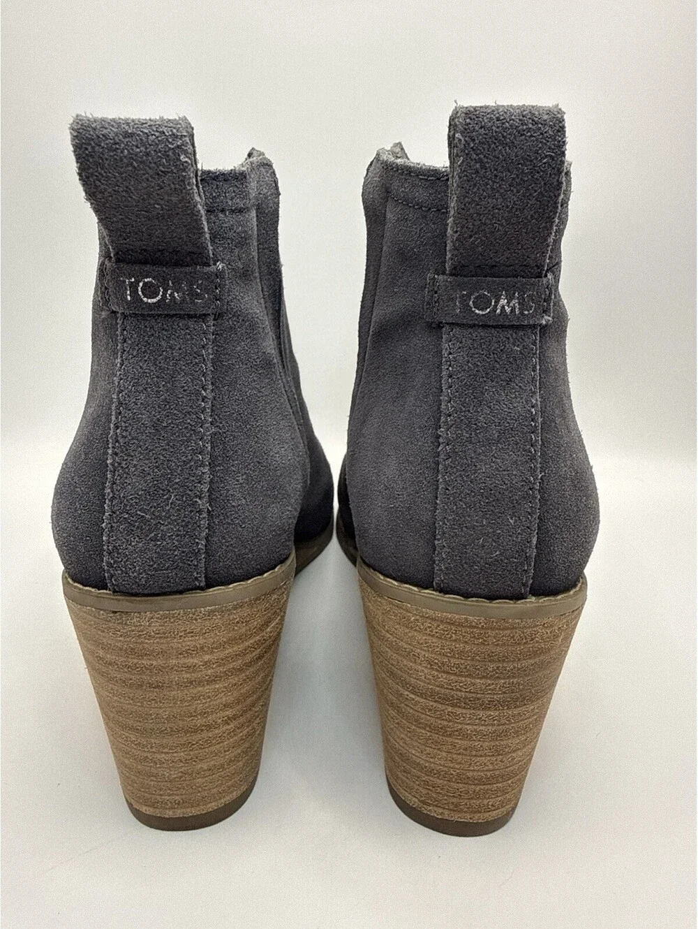 TOMS Clare Wedge Bootie Womens Dark Gray Suede Ankle Boots Side Zip Size 7 NWOB